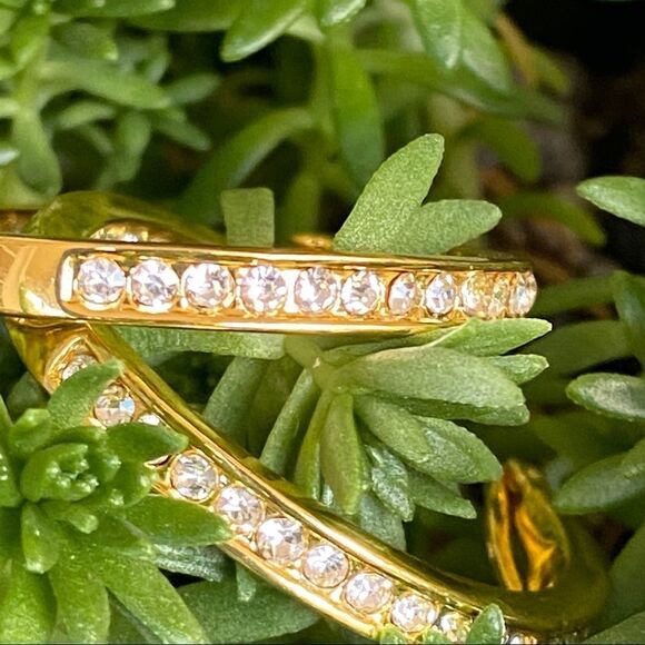 Channel Set Swarovski Crystals Statement Gold Hoop Earrings - Picture 2 of 9